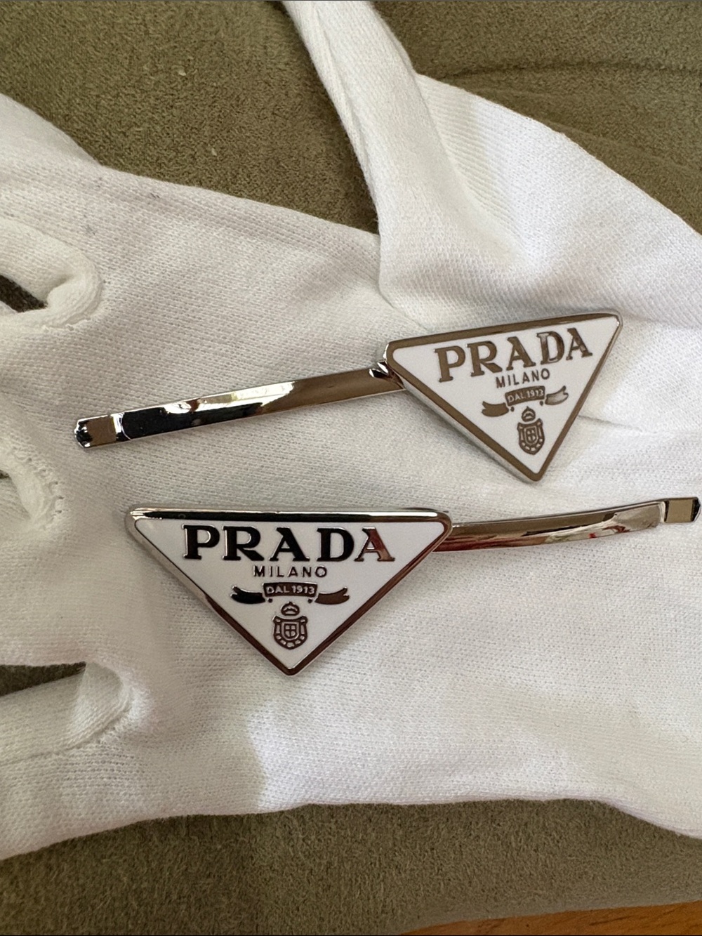 White Silver-Tone Triangle Logo Hair Pins